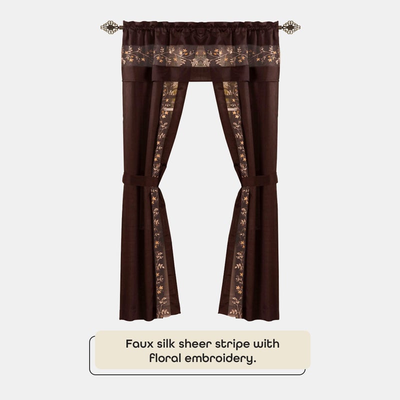 ACHIM Light-Filtering Window Curtain Set - 55 Inch Width, 63 Inch Length - Fairfield Window in a Bag 5 Piece Set (Chocolate) - Window Treatment Include Valance, Tiebacks & Split Panels Home Decor - Image 3